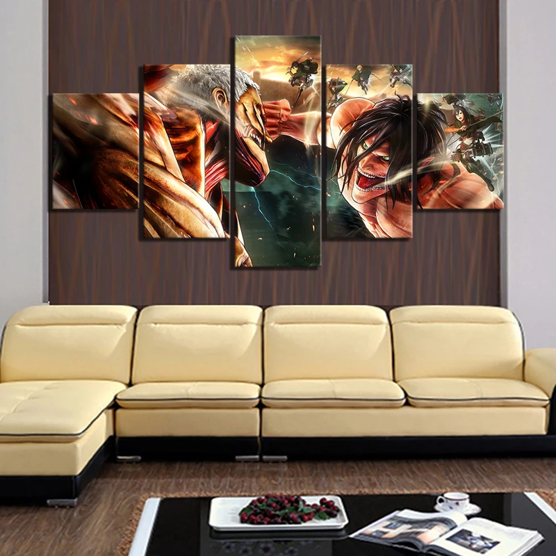 Waliicorners 5 Piece Eren Jaeger Attack on Titan Anime Poster Cartoon Wall Sticker Digital Art Illustration Canvas Paintings for Wall Decor 6