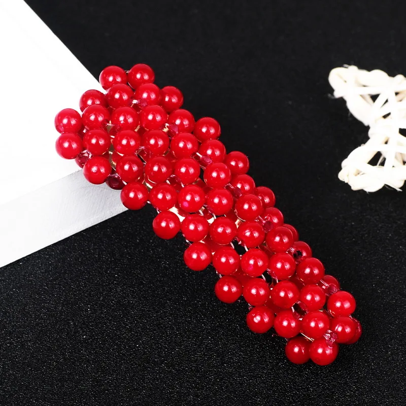 New Red Fashion Metal Hair Accessories Geometric Gold Color Hair Clip For Women Imitation Red Pearl Hairpin Barrettes Hairgrip