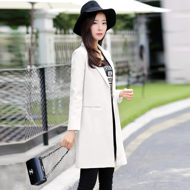 New Women Long Blazer Coat 2019Spring Korean Business Office Suit Jackets Ladies Blazers Solid Slim Female Tops Outerwear AA548