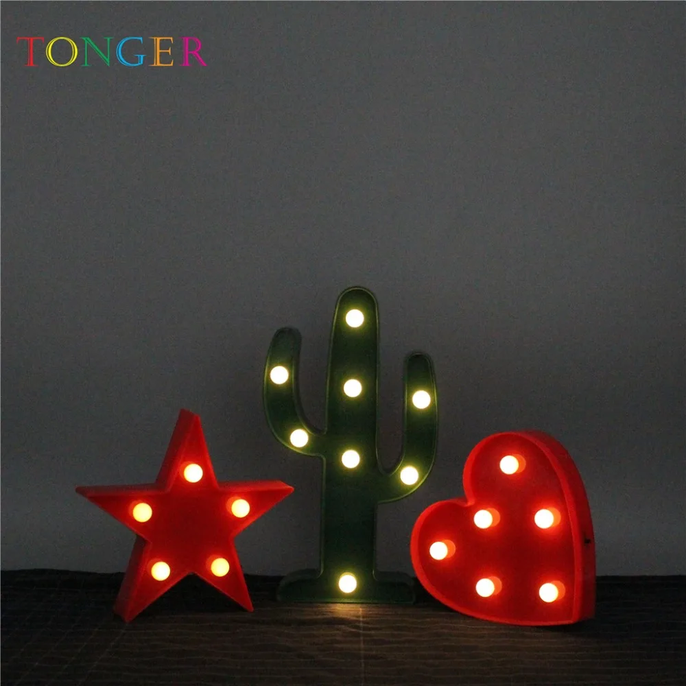 

TONGER Children's bedroom night illumination night light cactus romantic heart-shaped table lamp LED star atmosphere lamp