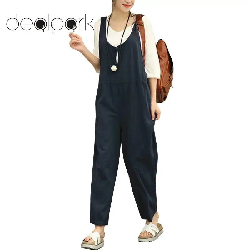

3XL 4XL 5XL Plus Size Jumpsuit Women Cotton Playsuit Rompers Vintage Sleeveless Backless Overalls Strapless Tracksuit dungarees