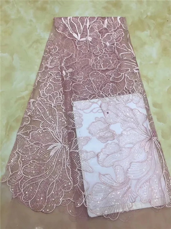 High Quality 2019 3 D Flowers Sequins Tulle African Lace Fabric Guipure Peach Pink Embroidered French Nigerian Fabrics | Дом и сад