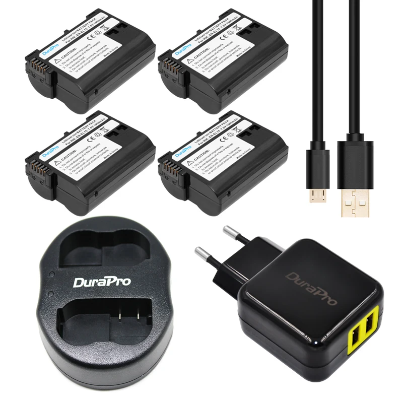 

4Pcs DuraPro EN-EL15 ENEL15 Camera Battery + USB Dual Charger + AC Adapter for Nikon D800E D800 D600 D7100 D7000 D7100 V1 MB-D14