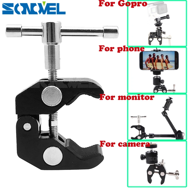 11''Multi-function Adapter Camera cradle head Magic Friction Arm Mount Super Crab Clamp Articulating For Gopro LCD Monitor phone