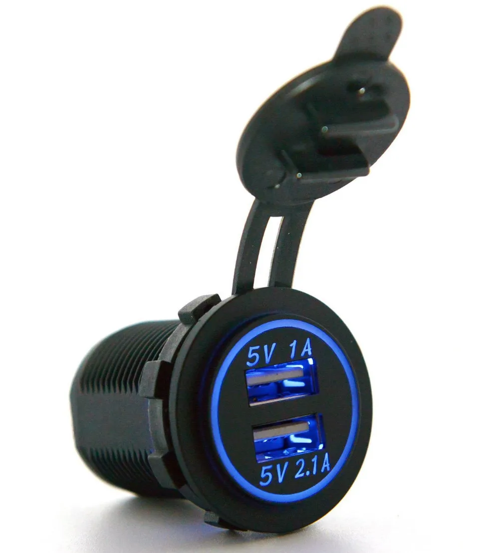 Waterproof Vehicle Car Charger Adapter DC 12V-32V USB Car Dual USB Charger 2 Port Power Socket (1)