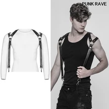 Брюки в стиле панк-рок, ремень на плечо, аксессуары, классический черный толстый жесткий кожзаменитель, металлические крючки, крутые мужские подтяжки в стиле панк, Рейв, S-272