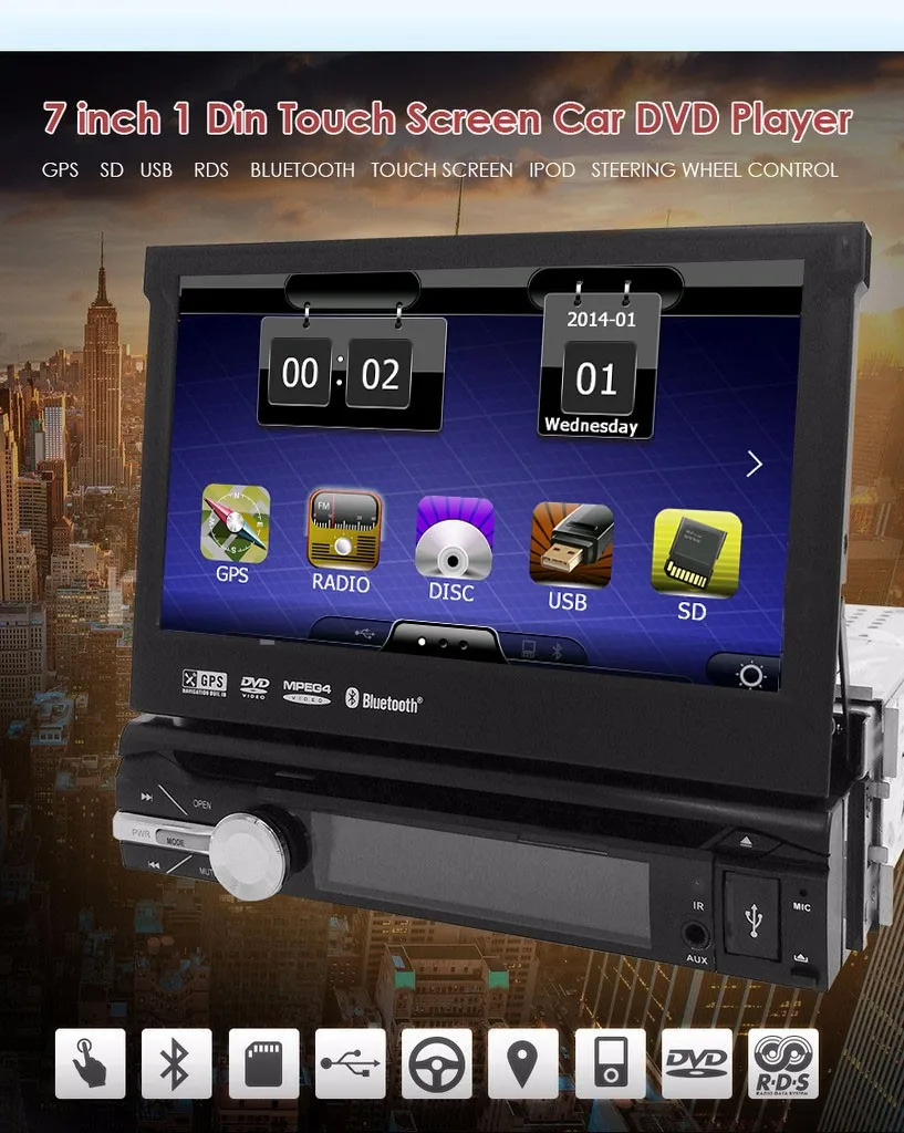 Discount 7" 1 Din WCE Car DVD Player GPS Navigation Universal In-dash Detachable Front Panel Auto Radio Audio Stereo without TV Function 0