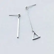 Настоящее. 925 стерлингового серебра Асимметричная треугольник и Лаки прямо бар Длинные Висячие серьги длинные геометрический ювелирные изделия круглый шар GTLE883