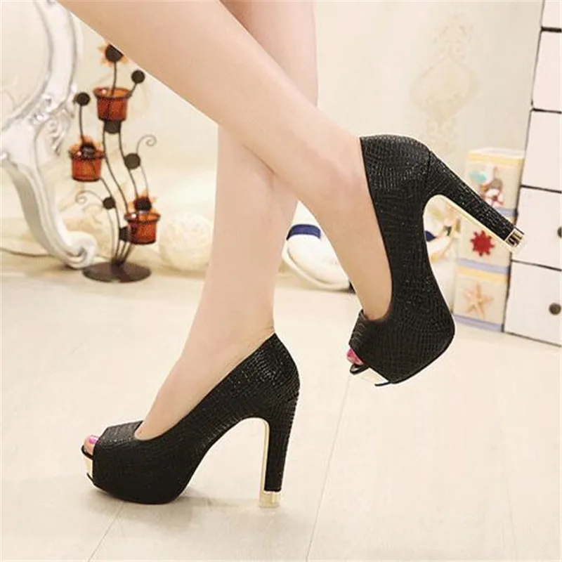 Fashion Slip On Women Pumps Platform High Heels Shoes Lady Peep Toe Square Heel Dress Shoes Sexy Wedding Bridal Shoes 4.7