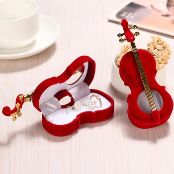 

Fashion Violin Design Velvet Ring Box Earring Necklace Jewelry Storage Case