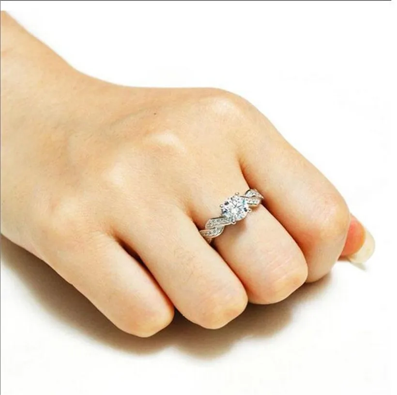 Lady's Round 2ct Simulated Diamond Rings Set 2-in-1 Wedding Anniversary Ring for Women 18K yellow gold Plated jewelry Size 5-10