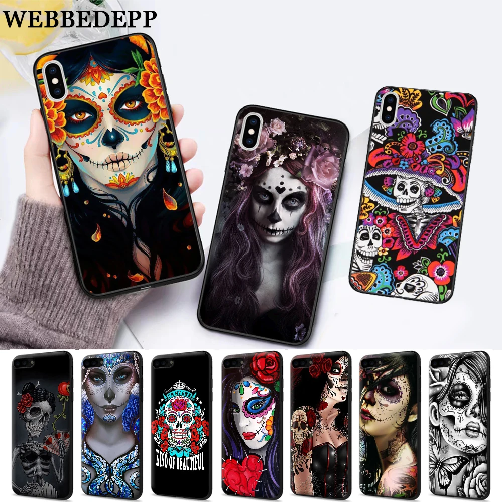 WEBBEDEPP силиконовый мягкий чехол с мексиканским черепом для iPhone 5 SE 5S 6 6S Plus 7 8 11 Pro X XS