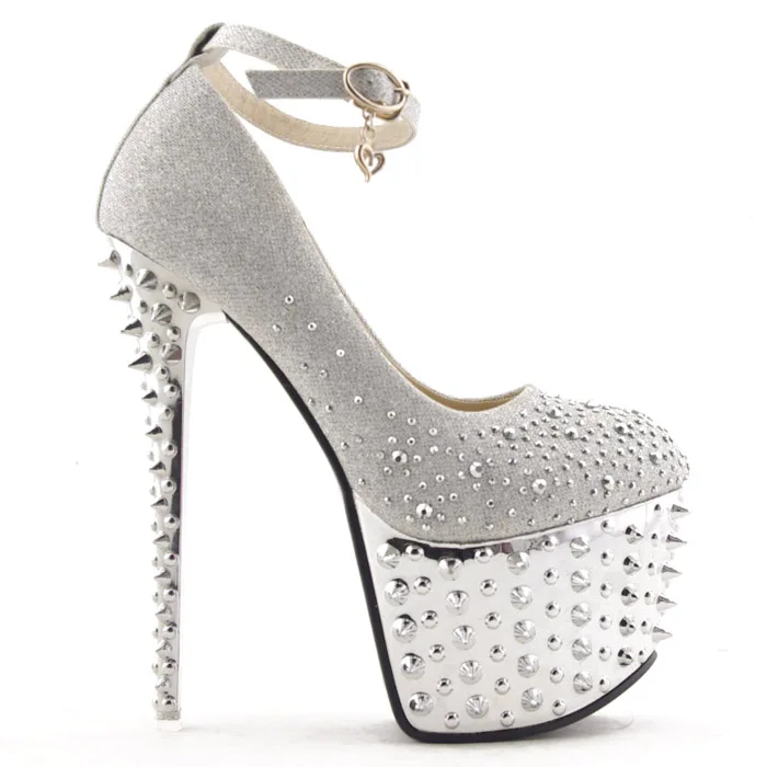 silver spiked heels