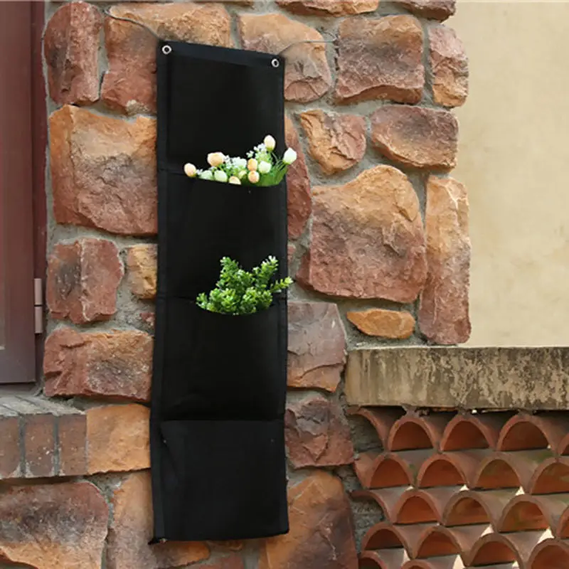 WHISM 4 Pockets Felt Flower Pots Vertical Garden Planter Balcony Wall