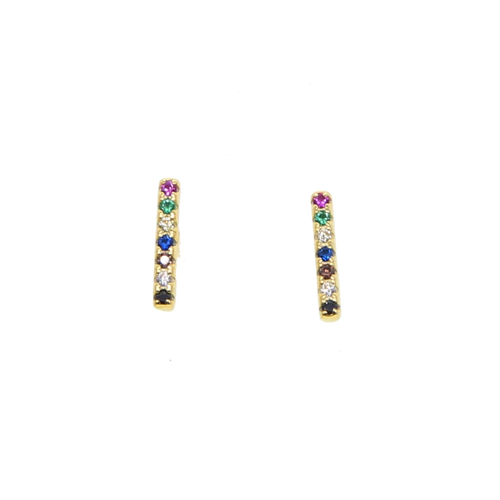 

gold color 100% 925 sterling silver tiny mini cute women jewelry thin short colorful cz bar earring stud delicate simple earring