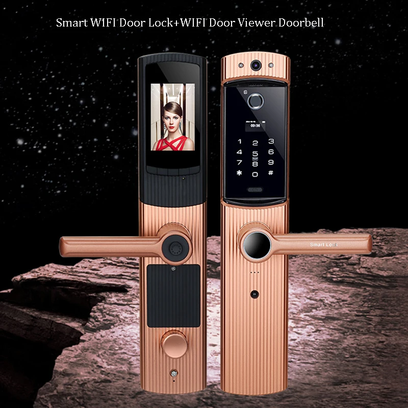 

Smart Cerradura WIFI Door Lock Video Peephole Door Camera Fingerprint Password Electronic Lock Viewer Doorbell Remote APP Unlock