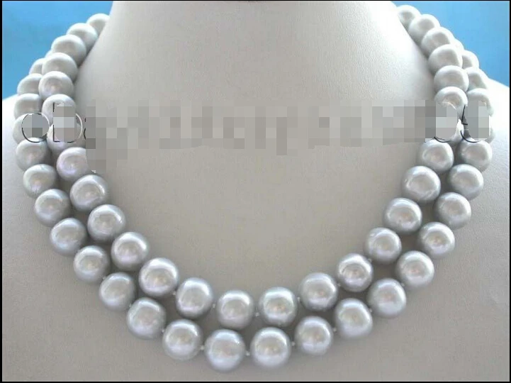 

FREE SHIPPING 17-18" Double Genuine Natural 12mm Gray Pearl Necklace Mabe Pearl Clasp!