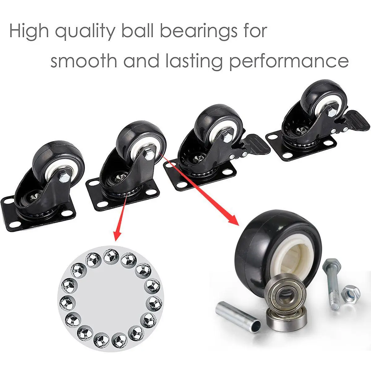 4 шт. 2 дюйма бесшумные сверхмощные колесики, полиуретановые ПУ поворотные ролики с верхней пластиной 360 градусов, общая емкость фунтов