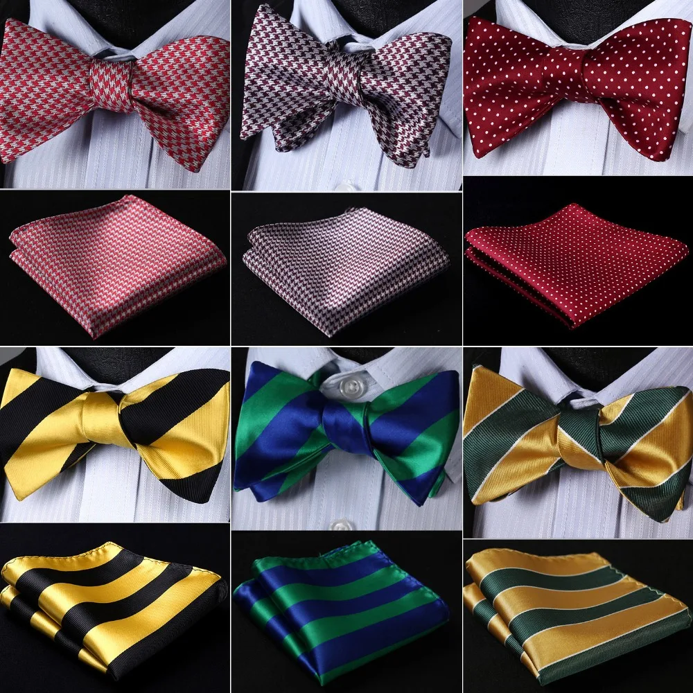  Check Paisley Sthipe 100%Silk Jacquard Woven Men Butterfly Self Bow Tie BowTie Pocket Square Handke