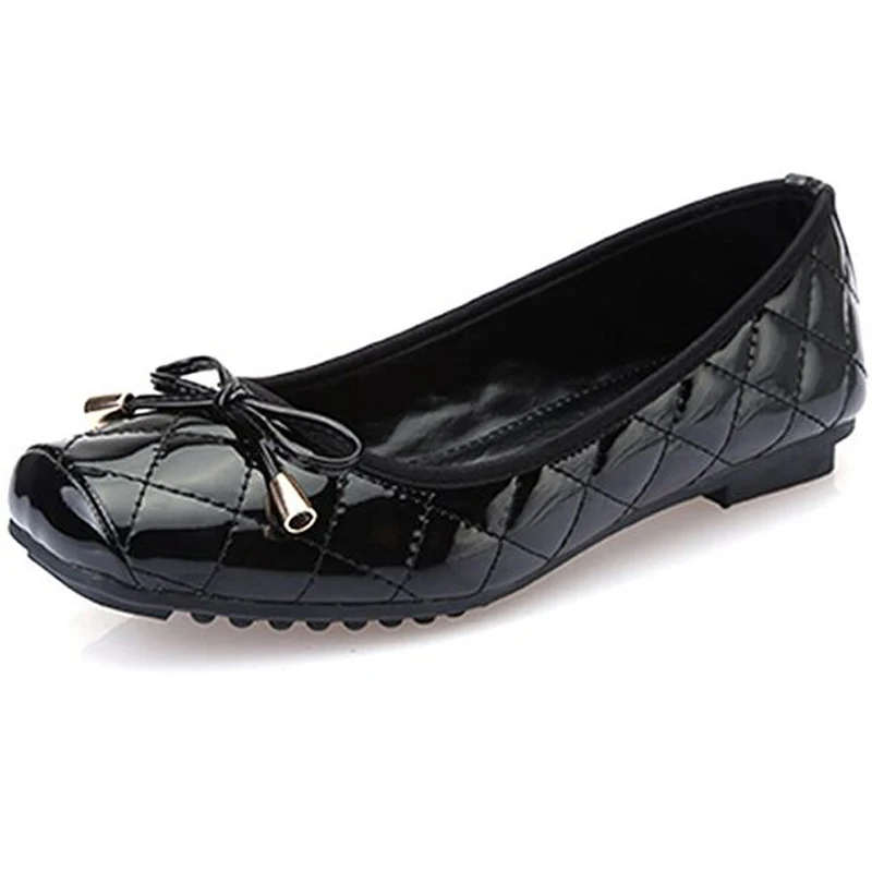 

2017 Summer Fashion New European American style tide large code Patent Leather Bow Shallow Mouth Square Flat Women's Shoes