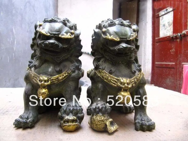 

classic Old Red Bronze talisman Door Foo Dog Lion Pair