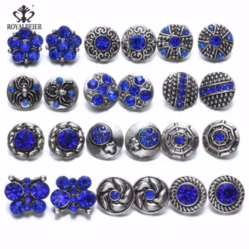 

Royalbeier 24pcs Dark Blue Mixed Pairs Rhinestone Styles Metal Charms 12mm Snap Button Jewelry For Snaps Bracelet Snap Jewelry