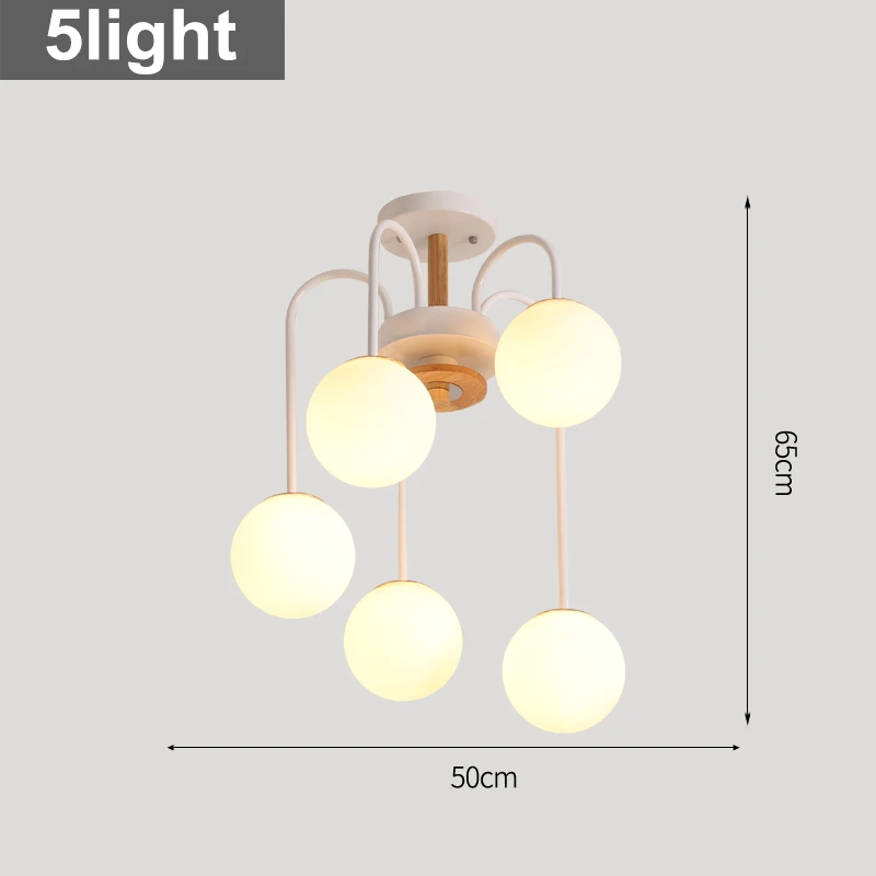 TRAZOS светодиодный потолочный светильник для гостиной, детской комнаты, кухни, современный белый стеклянный шар, деревянные потолочные светильники, светильник plafonnier - Цвет корпуса: 5light