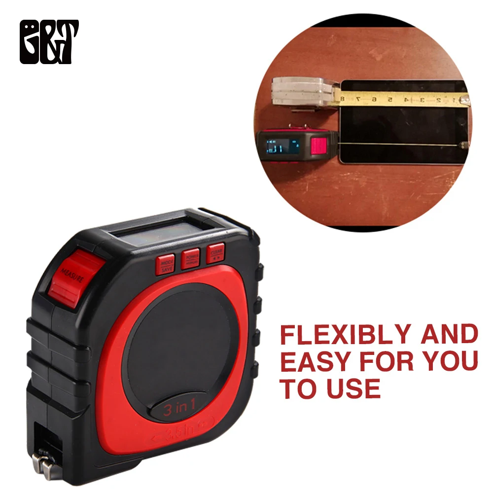 

GT 3-in-1 Digital Tape Measuring String Mode Sonic Mode Roller Mode Survey Tools High Accuracy Laser Digital Tape High Impact