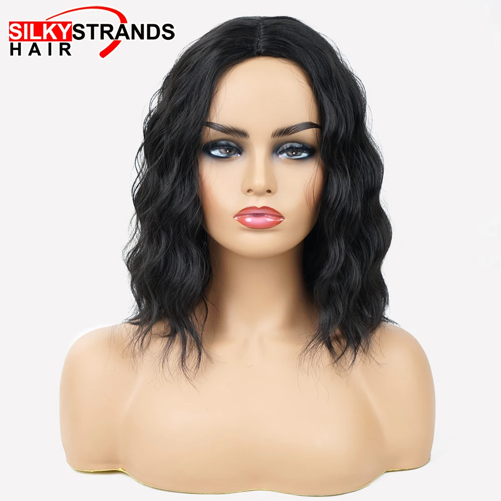

Black Wavy Short Synthetic Natural Wigs Silky Strands Afro African American High Temperature Fiber Women Wig