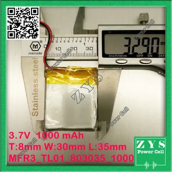 

Polymer battery 1000 mah 3.7 V 803035 smart home MP3 speakers Li-ion battery for dvr,GPS,mp3,mp4,cell phone,speaker 8x30x35mm