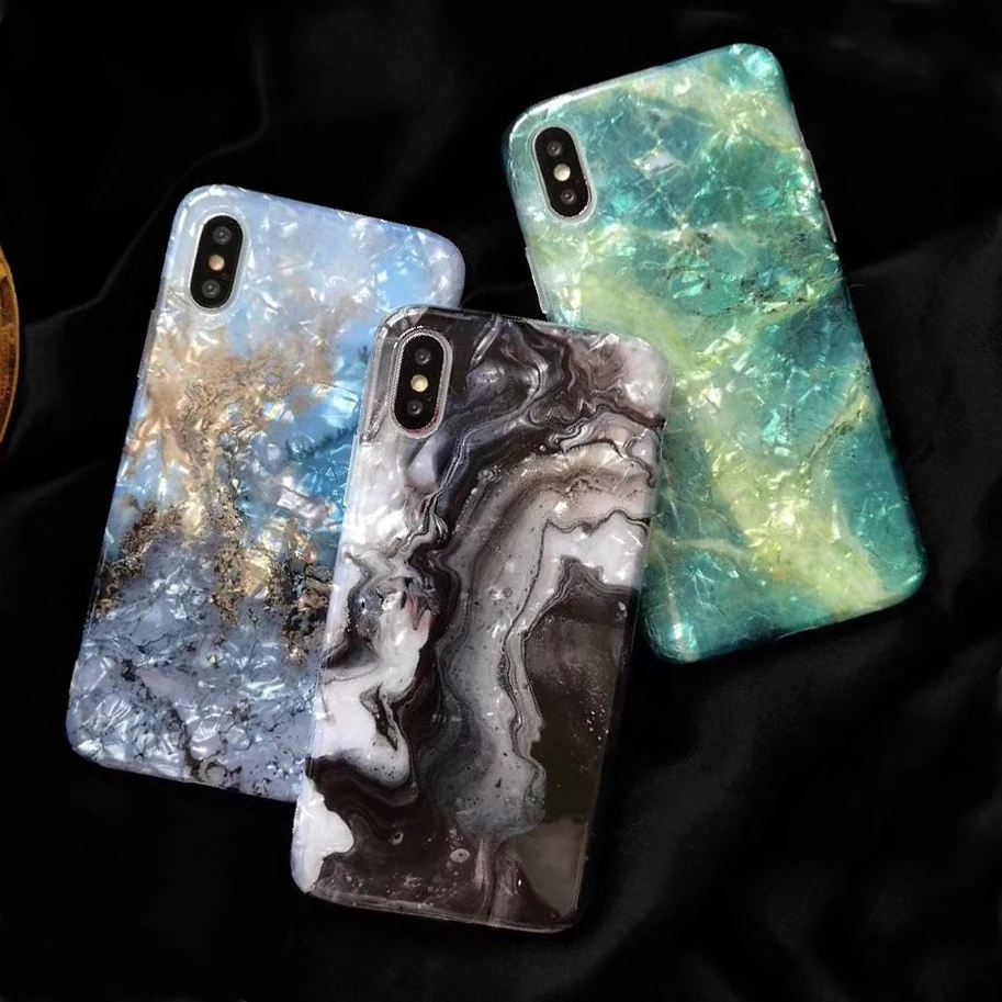 Мягкие чехлы из ТПУ для iPhone 6 6S 7 8 Plus X XS Max XR телефонов с мраморной ракушкой |