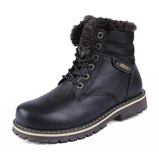 Высококачественные мужские зимние ботинки из кожи с натуральным лицевым покрытием; модные мужские зимние ботинки ручной работы; очень теплые бархатные зимние ботинки размера плюс - Цвет: Черный