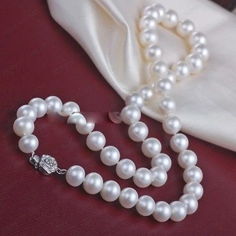 

10mm south sea natural white shell pearl necklace 18"L flower clasp