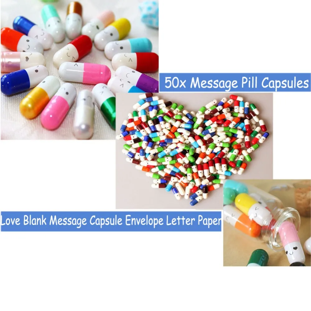

50 pcs Love Blank Message Capsule Envelope Letter Paper for Children Pill Capsule Message Letter Kawaii Emoticon Pill
