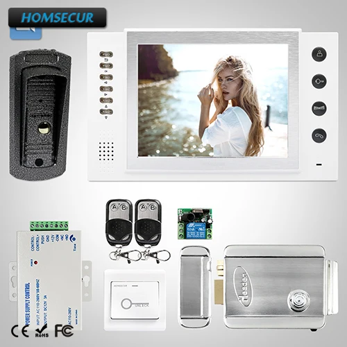 

HOMSECUR 8" Wired Video Door Entry Security Intercom Electric Lock+Keys Included TC041 + TM801R-W