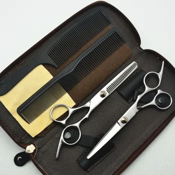 

4Pcs Set 6 inch 4 Colors Customized Logo Professional Human Hair Scissors Hairdressing Sears Comb+ Cutting Scissors +Thinning