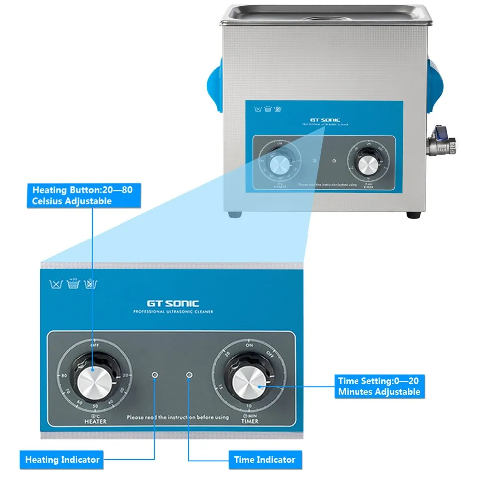 GT sonic 6L VGT-1860QT цифровой дисплей Ультра звуковой очиститель приспособления для чистки ванной ювелирные часы очки монтажная плата