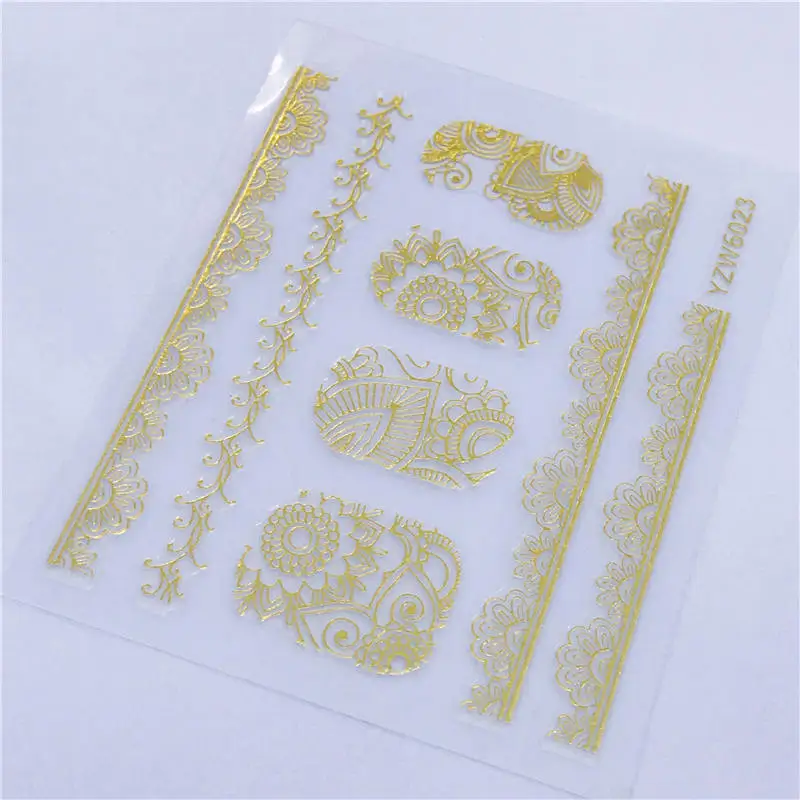 1 лист металлик золото 3D наклейки для ногтей Племенной Ловец снов перо Маникюр Клей для накладных ногтей переводная наклейка бумага DIY - Color: YZW6023