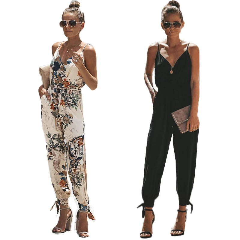 

5XL Plus Size Bodysuit 2019 Summer Jumpsuits For Women Sleeveless V-neck Print Playsuit Bodysuit Women Rompers Womens Jumpsuit