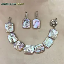 Большой размер БАРОККО Кеши жемчужный браслет крючок Висячие серьги набор персиковый цветной плоский прямоугольной формы культивированный жемчуг