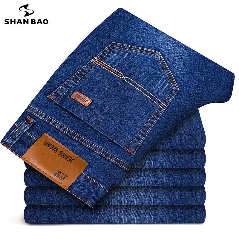 

SHANBAO Men's Brand Straight Casual Jeans 2019 Spring New Style Comfortable Soft Cotton Stretch Jeans Large Size 28-42 trousers
