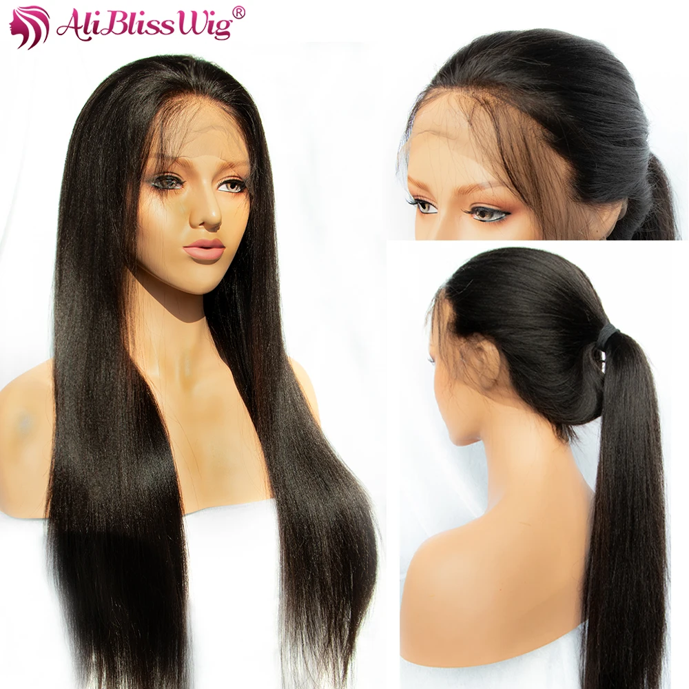 

150 Density Light Yaki 360 Lace Frontal Human Hair Wigs For Women Yaki Straight Lace Front Wigs Brazilian Remy Hair AliBlissWig