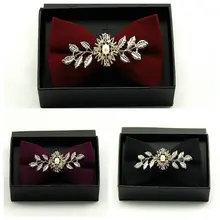 Ручной работы для мужчин женщин мальчик сплав металла с кристаллами Стразы галстук-платок Жених Свадебная вечеринка деловое шерстяное рубашка галстук-бабочка