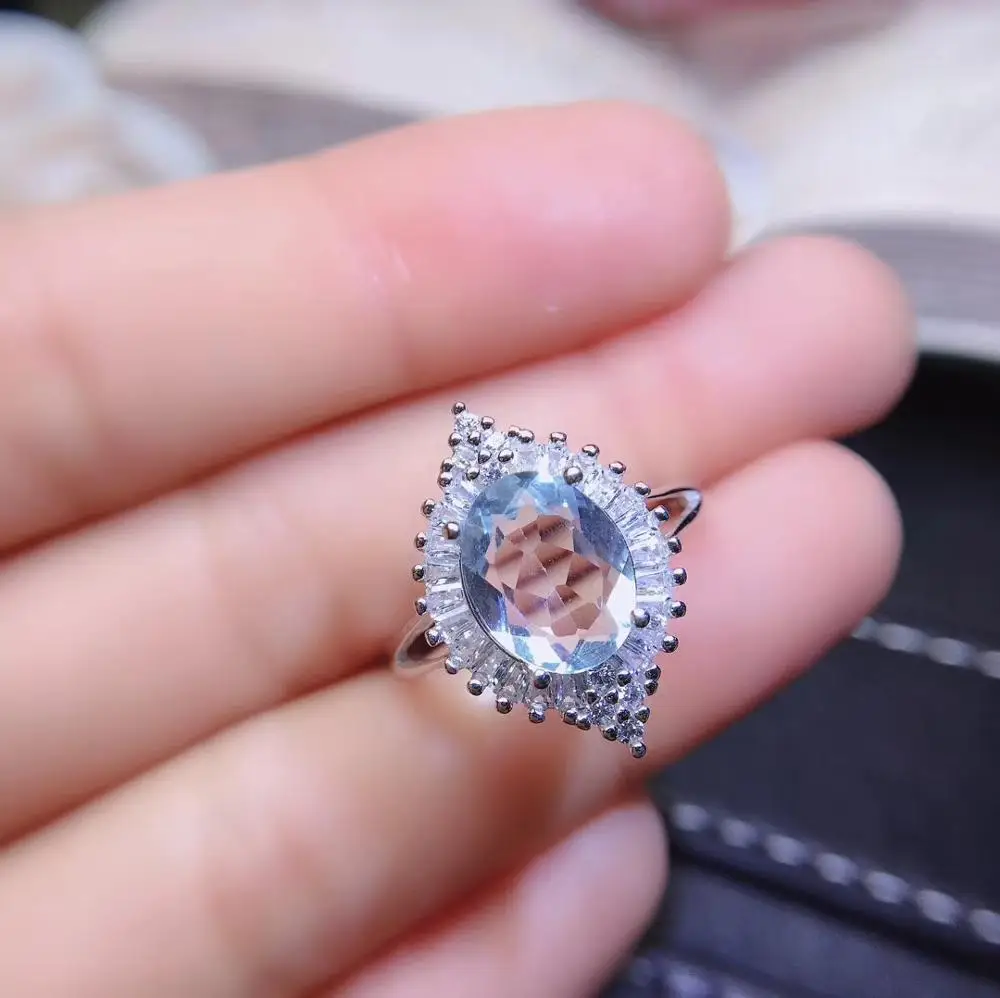 Натуральный бразильский Аквамарин ov8* 10 мм драгоценный камень кольцо из серебра 925 пробы драгоценный камень ювелирные изделия с подарочной коробкой