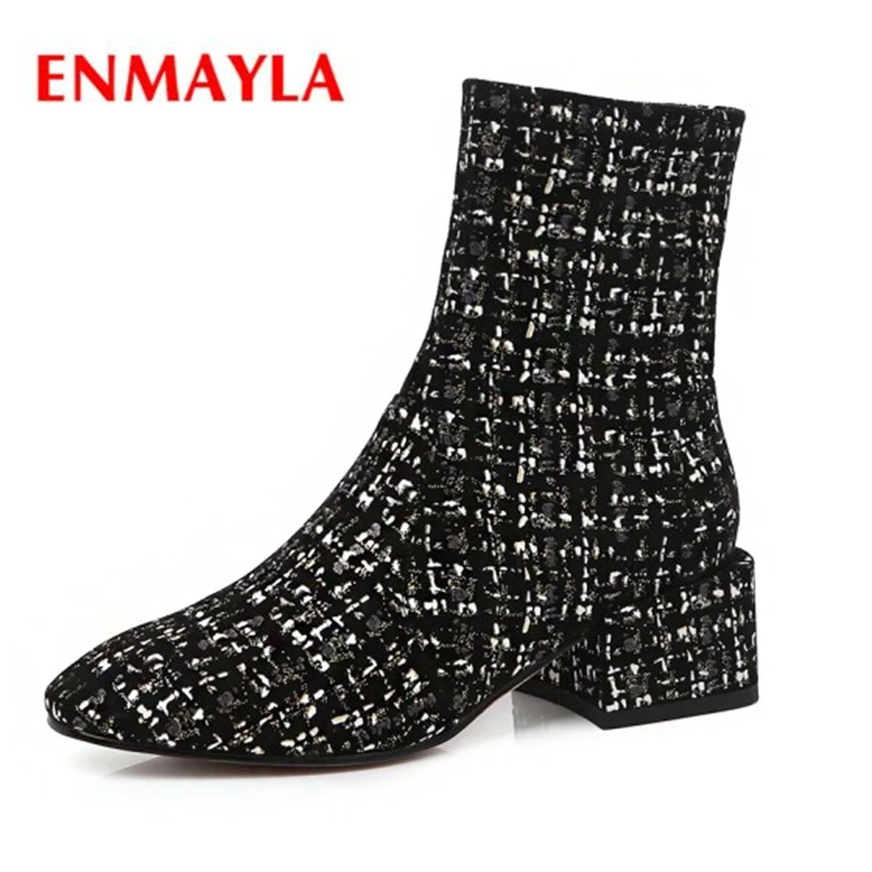 ENMAYLA/Женская обувь из эластичной ткани, botas mujer invierno, ботинки на высоком каблуке с острым носком, размеры 34-40, ZYL1620