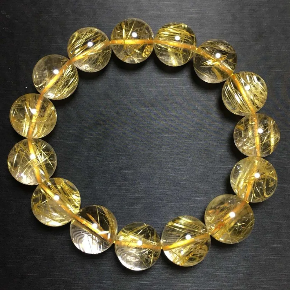 Натуральные золотые рутилированные кварцевые круглые бусы стрейч браслет 14,2 мм богатые Женщины Мужчины ювелирные изделия камень заживление AAAAA сертификат