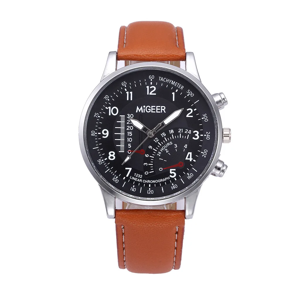 

MIGEER Fashion Brand Mens Watches Design PU Leather Slide Rule Retro Design Band Analog Alloy Clock Quartz Wrist Watch relogio