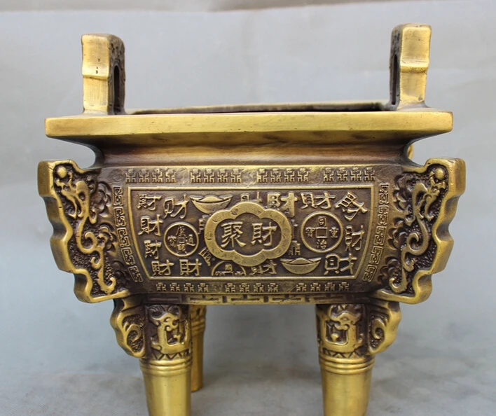 

Collectible bronze S1392 10" Tibet Pure Bronze Wealth Dragon Head Statue Pray Bless Incense Burner Censer