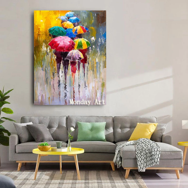 Preise Große malerei Hand gemalt Liebhaber Regen Landschaft Ölgemälde Auf Leinwand Wand Kunst Bilder Für Wohnzimmer Home Decor beste geschenk