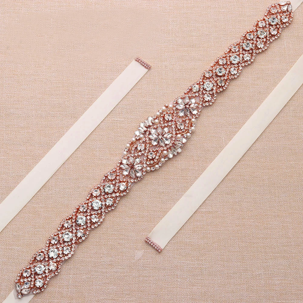 

Jonnafe Fashion Rose Gold Bridal Belt and Sash Handmade Rhinestone Wedding Dress Waistband Dress Belt Accessories